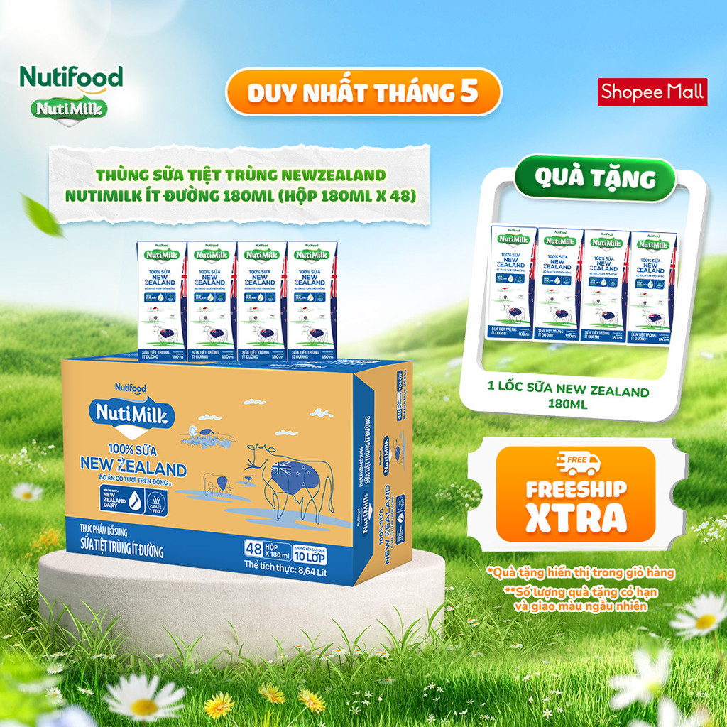 Ảnh Thùng Sữa Tiệt Trùng New Zealand NutiMilk 180ml (Hộp 180ml x 48) 1