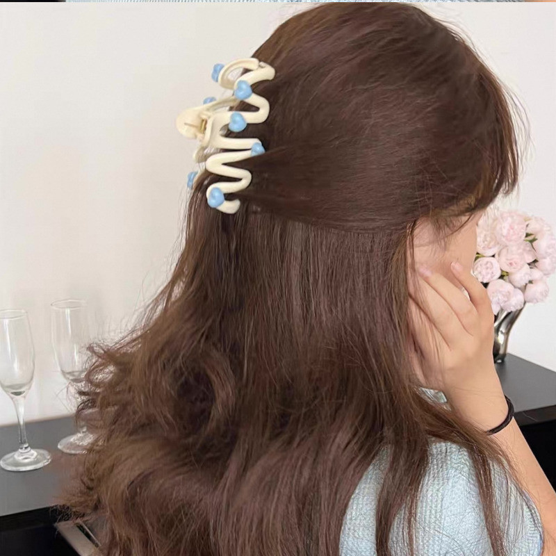 Phụ kiện tóc nướu cho nữ | Kẹp tóc sóng xanh / trắng ngọt ngào, thiết kế nhẹ 10,5cm để tạo kiểu và phối hợp trang phục hàng ngày