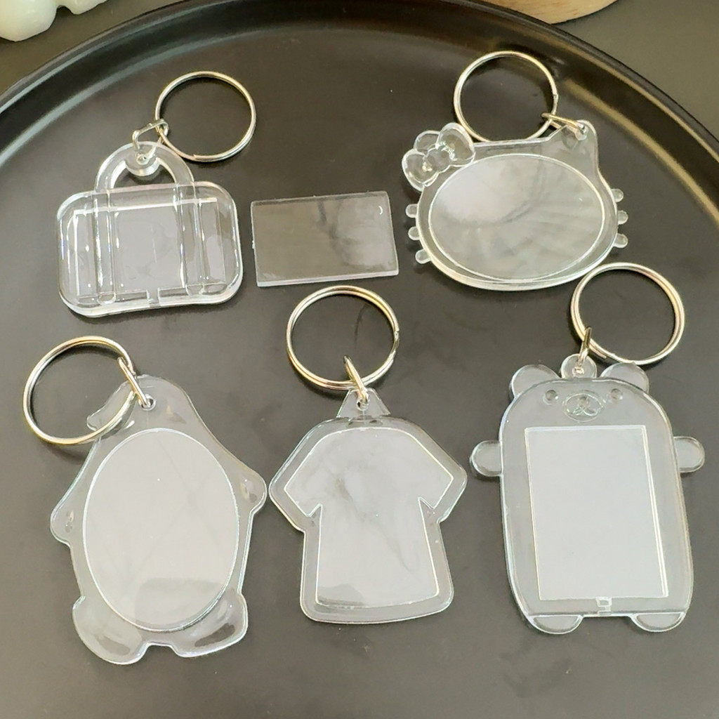 5 / 10 Cái Nhiều Hình Dạng Dễ Thương Móc Khóa Acrylic Trong Suốt - Khung Ảnh Trống Đáng Yêu DIY Mặt Dây Chuyền