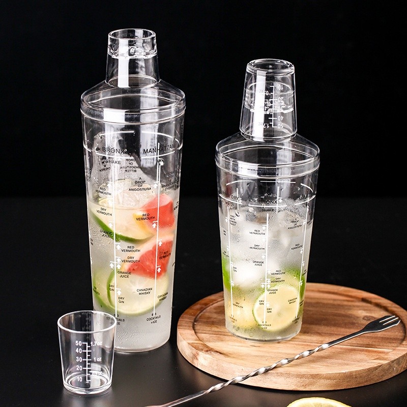 Shaker/ Bình Lắc Nhựa Vạch Đậm Cao Cấp 530ml và 700ml – Dụng Cụ Pha Chế Chuyên Nghiệp