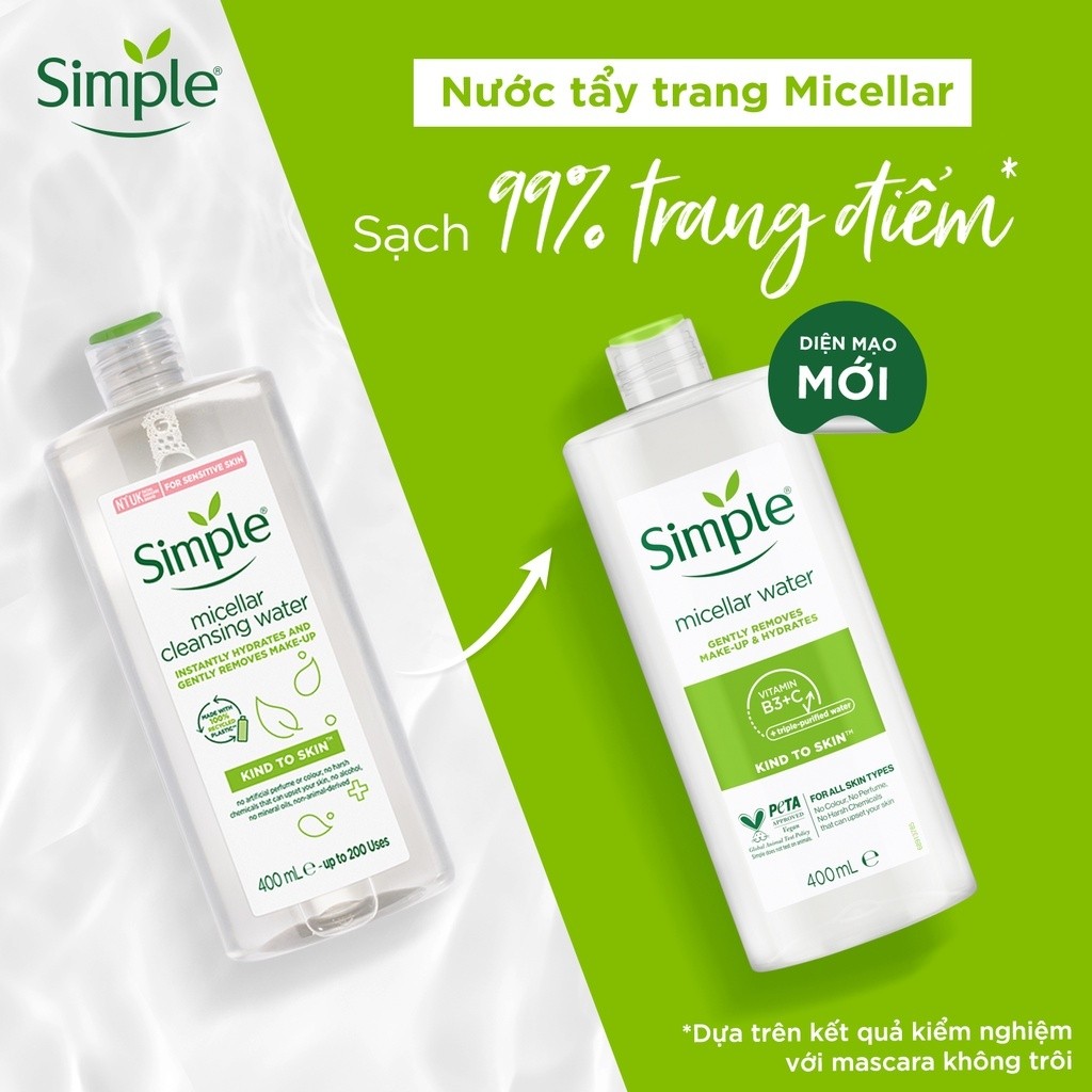 Nước Tẩy Trang Simple Tẩy trang Simple Micellar Cleansing Water lành tính an toàn cho da nhạy cảm  400ml - Glowin Beaty | BigBuy360 - bigbuy360.vn