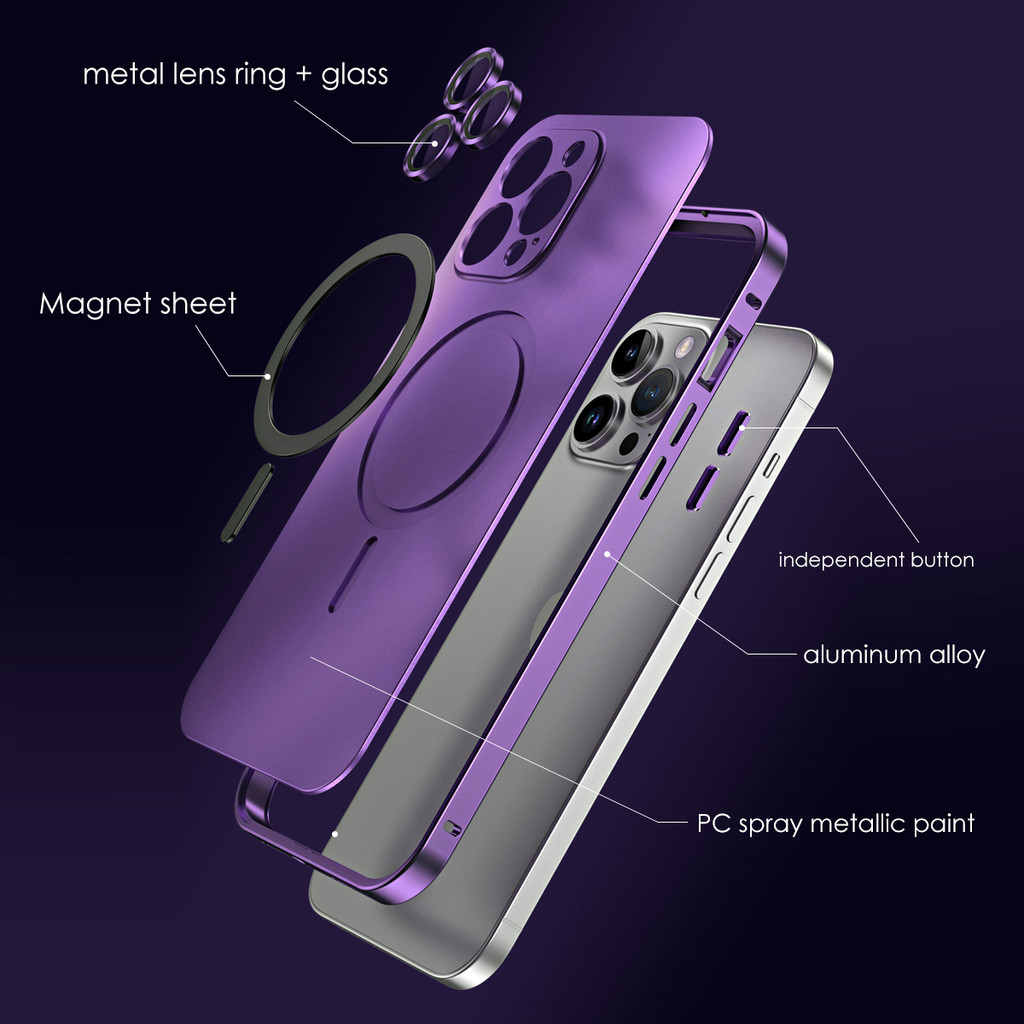 Ốp Điện Thoại Kim Loại Màu Chính Hãng Cho Iphone 13 14 15 16 17 Pro Max Plus Khung Nhôm Từ Tính
