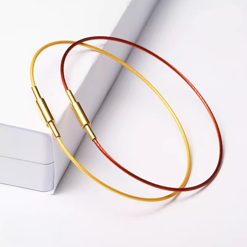 Vòng tay nữ 1mm vàng đỏ, lỗ nhỏ, hạt bện, dây da