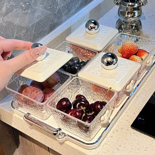 Khay Đựng Mứt Tết Bánh Kẹo Chia Ngăn, Hũ Đựng Hoa Quả Nắp Núm Tròn Nhựa Vân Kim Cương Sang Trọng