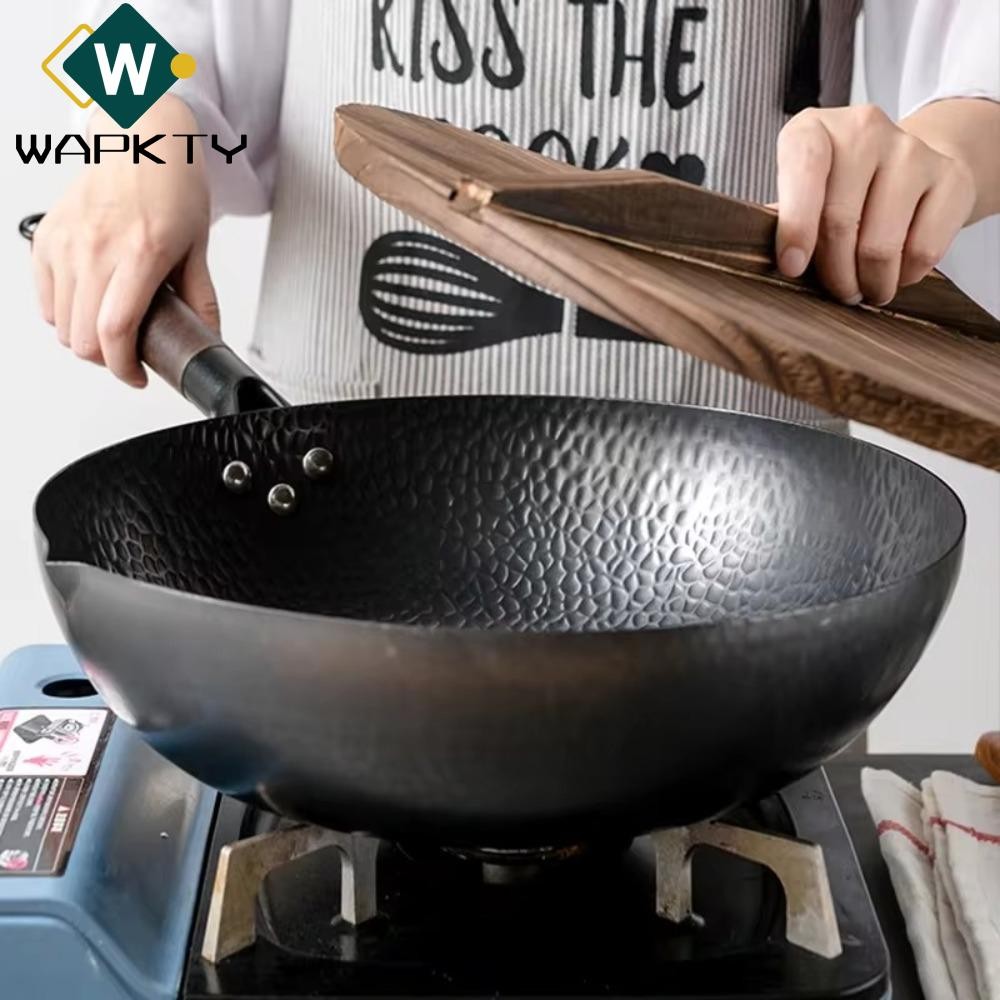 Chảo Trung Quốc WAPKTY, Chảo gang dày rèn bằng tay, Dụng cụ nhà bếp chống dính chống dính 32cm bền bỉ cho bếp cảm ứng Gas