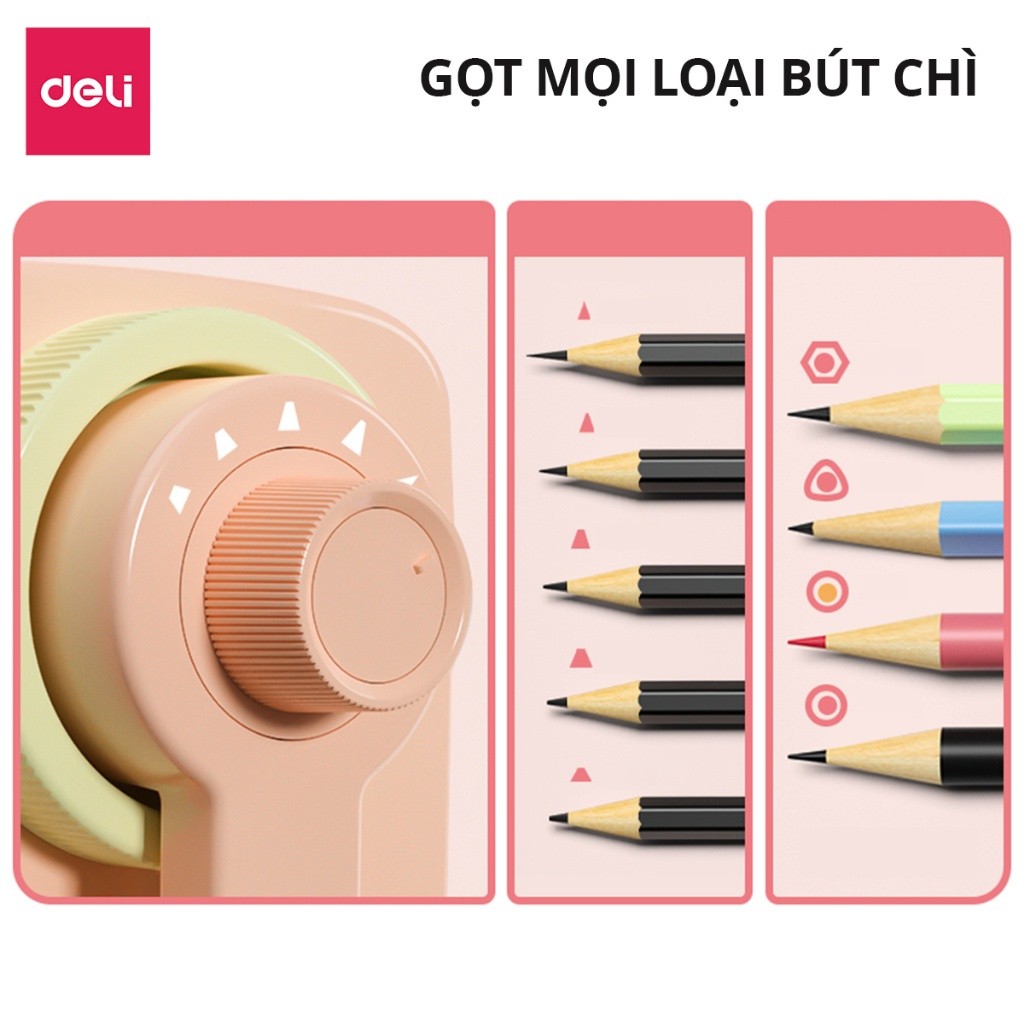 Gọt chì quay tay, chuốt bút chì màu Pastel Deli VB158 nhỏ gọn sắc bén tiện lợi. -