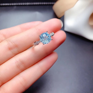 S925 Bạc Xanh Mosan Kim Cương Nhẫn Mở Màu Xanh Lam Kích Thước Có Thể Điều Chỉnh Quà Tặng Nữ S65