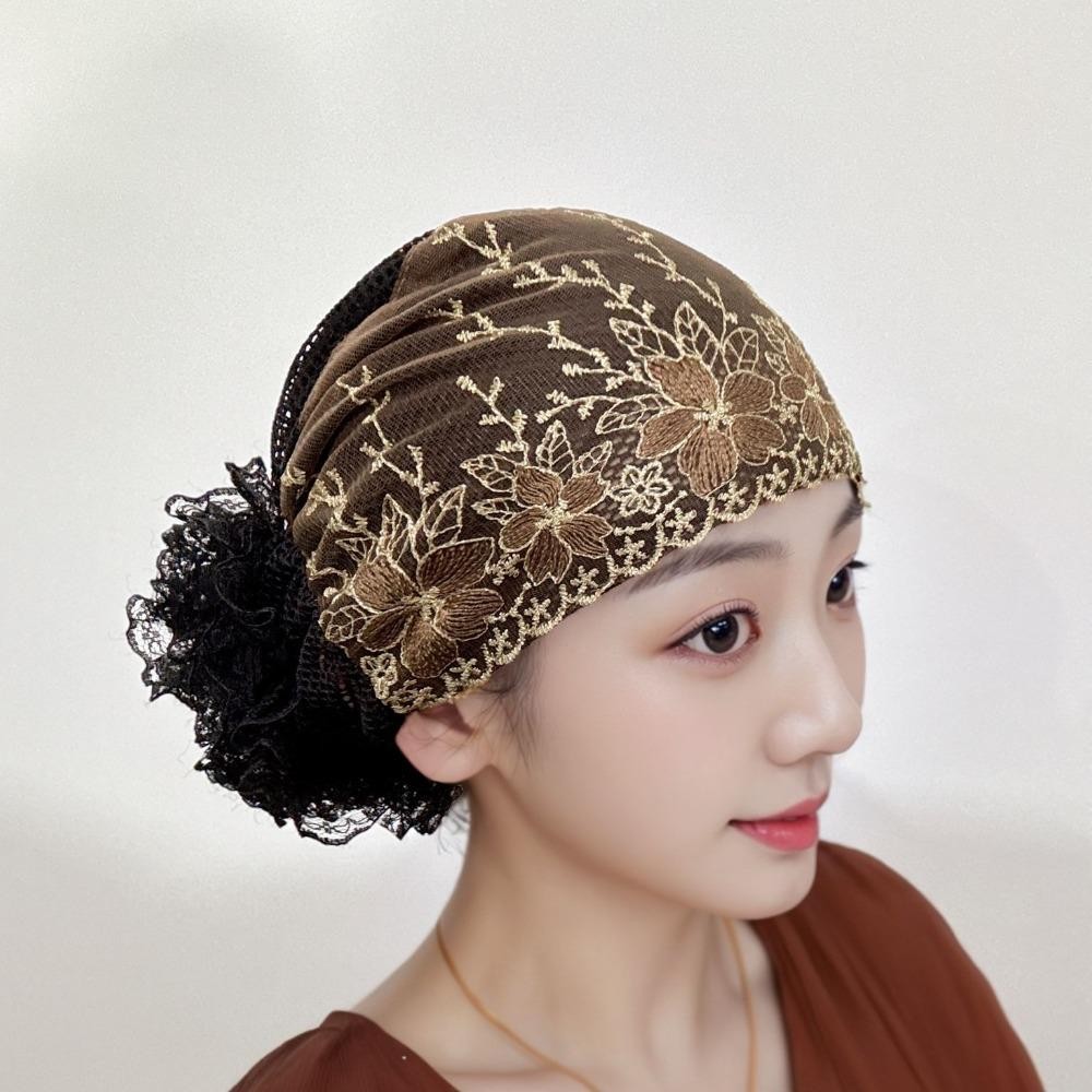 Khăn trùm đầu HOBBYIN, Mũ che tóc trắng co giãn, Thêu hoa thoáng khí Full Cover Đầu quấn Mũ quà tặng