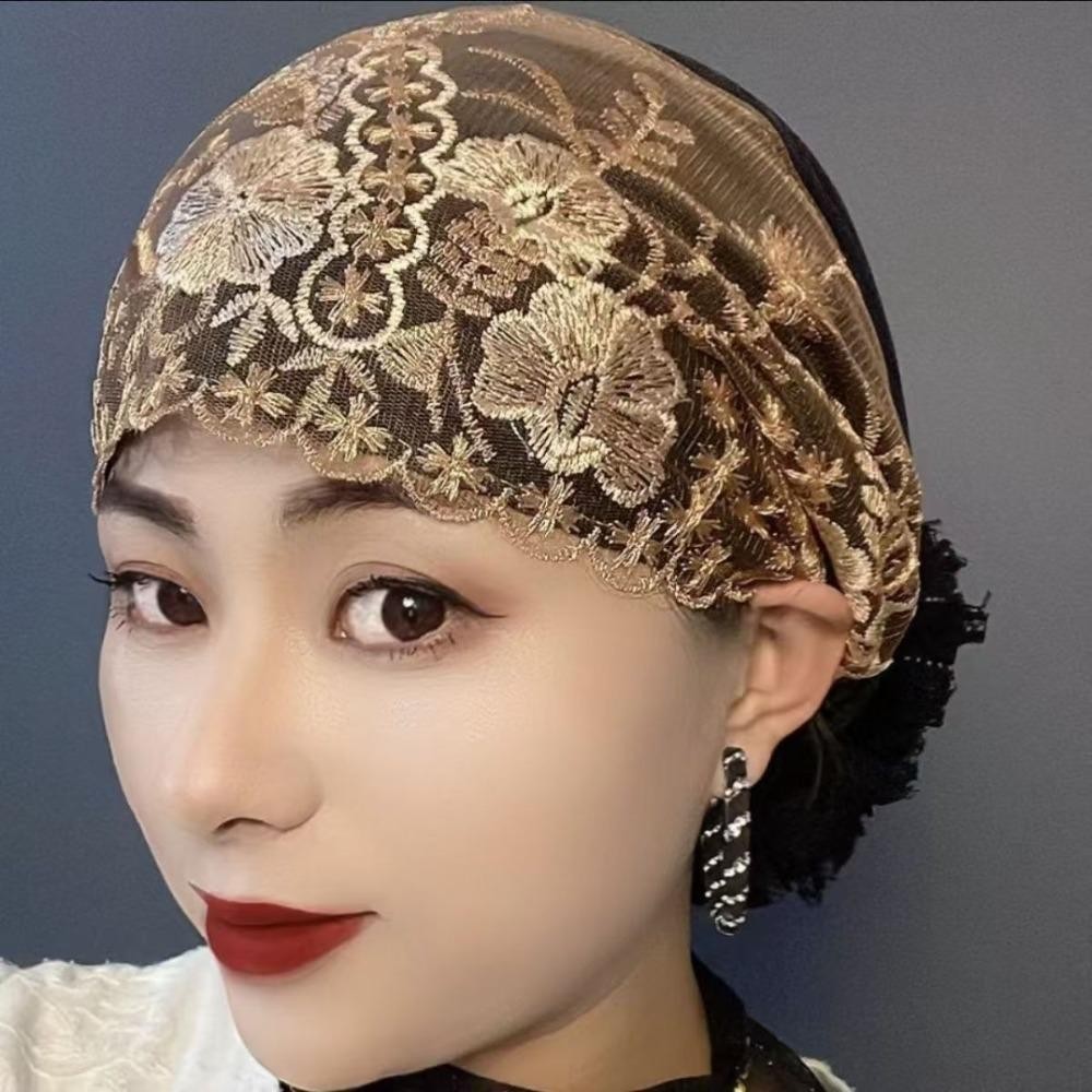 RTJIFSS Mũ Bonnet, Che Tóc Trắng Thêu Hoa Khăn Trùm Đầu, Full Cover Co Giãn Thoáng Khí Mũ Trùm Đầu Mùa Hè