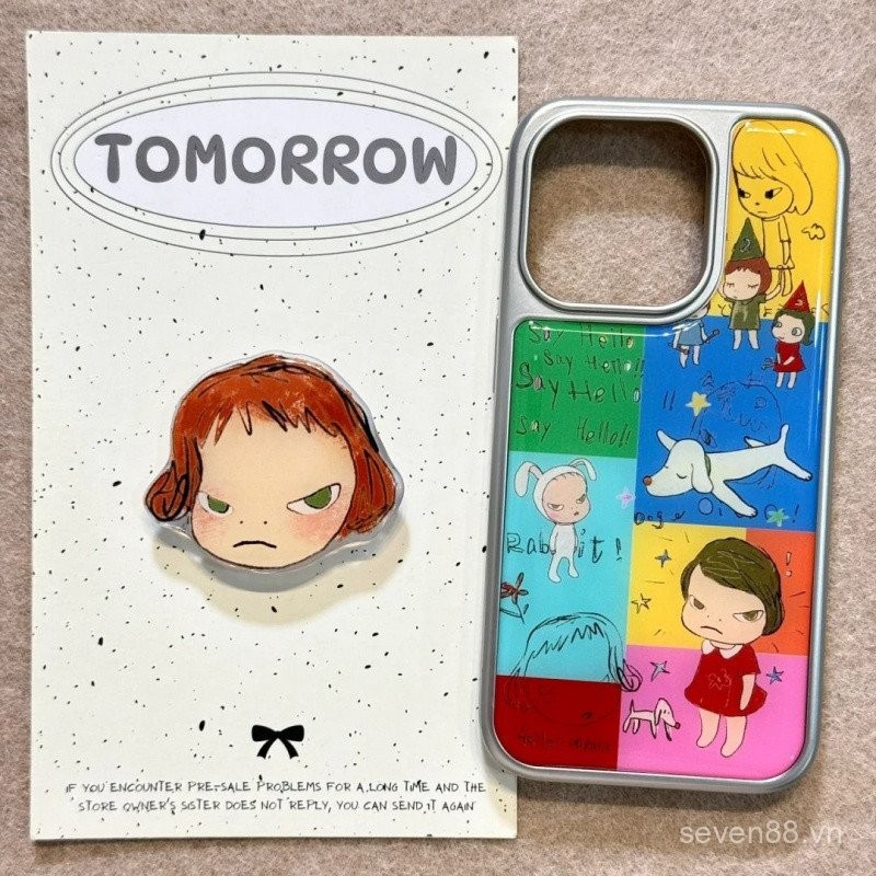 Ốp điện thoại giá đỡ thiên thần nhỏ chữa bệnh graffiti màu dùng cho iPhone 16/15promax/14 mẫu mới 13/12/11PRO thích hợp xsmax/xr sáng tạo plus Ốp bảo vệ toàn bộ lỗ lớn chống rơi ARLP