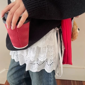 Milyfashion Ren Xù Váy Thu Đông Phong Cách Mới Co Giãn Eo Màu Trắng Lớp Fart Rèm