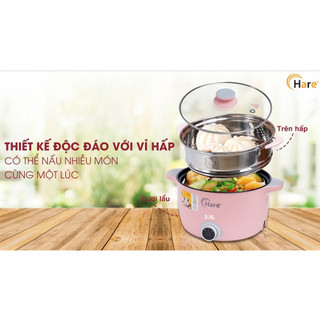 Nồi lẩu điện đa năng mini Hare HR MF2506 dung tích 2.5L công suất 600W, tặng kèm vỉ hấp, Bh 12 tháng