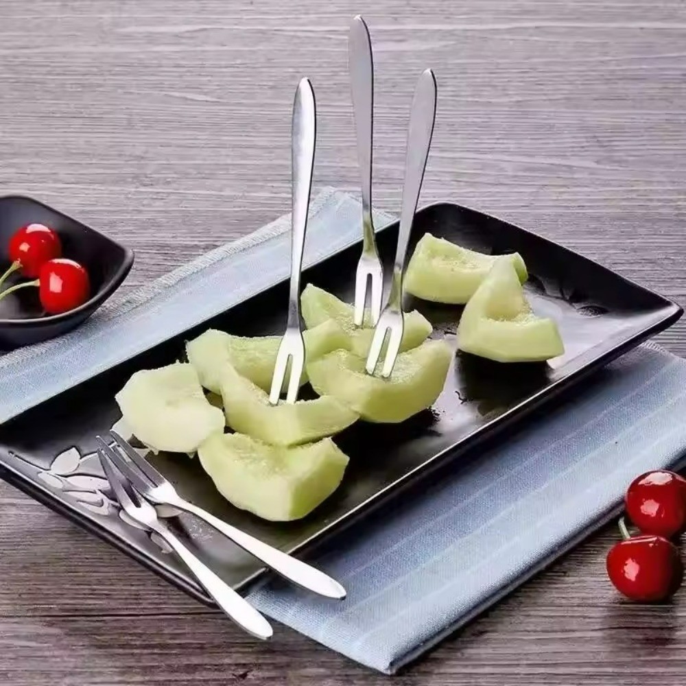 [Trang chủ] Nĩa trái cây hai ngón chuyên nghiệp | Thép không gỉ 304 13cm, bền và không độc hại - Hoàn hảo cho tiệc Buffet, tiệc Cocktail khách sạn, đêm tráng miệng gia đình (1 / 3 / 5 Cái)
