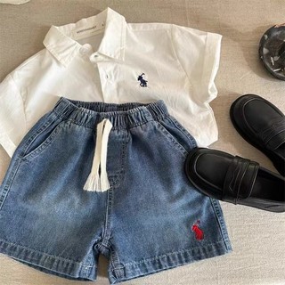 Quần short mùa hè mới cho bé trai và bé gái, quần short mỏng năm điểm thoáng khí cho trẻ em, quần short denim hoạt hình cho bé