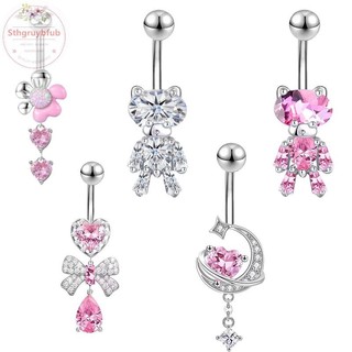 STHB Hồng Zircon Bụng Nút Nhẫn Thép Không Gỉ Trái Tim Bướm Rốn Xuyên Barbell Dành Cho Nữ Đi Biển Bụng Nhẫn Trang Sức Cơ Thể VN
