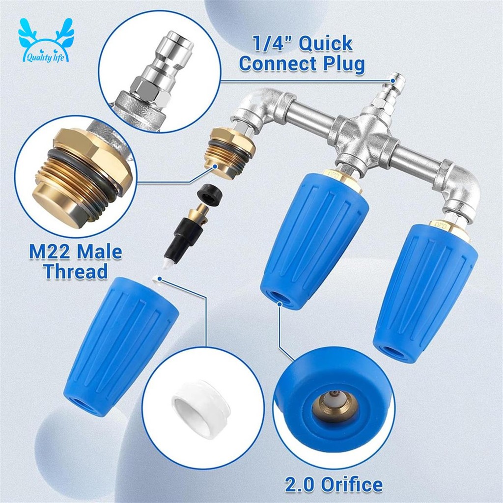 Máy rửa áp suất vòi phun Triple Turbo, 360° Vòi phun Turbo xoay với đầu nối nhanh 1 / 4 inch, lỗ 2.0, 4000 PSI