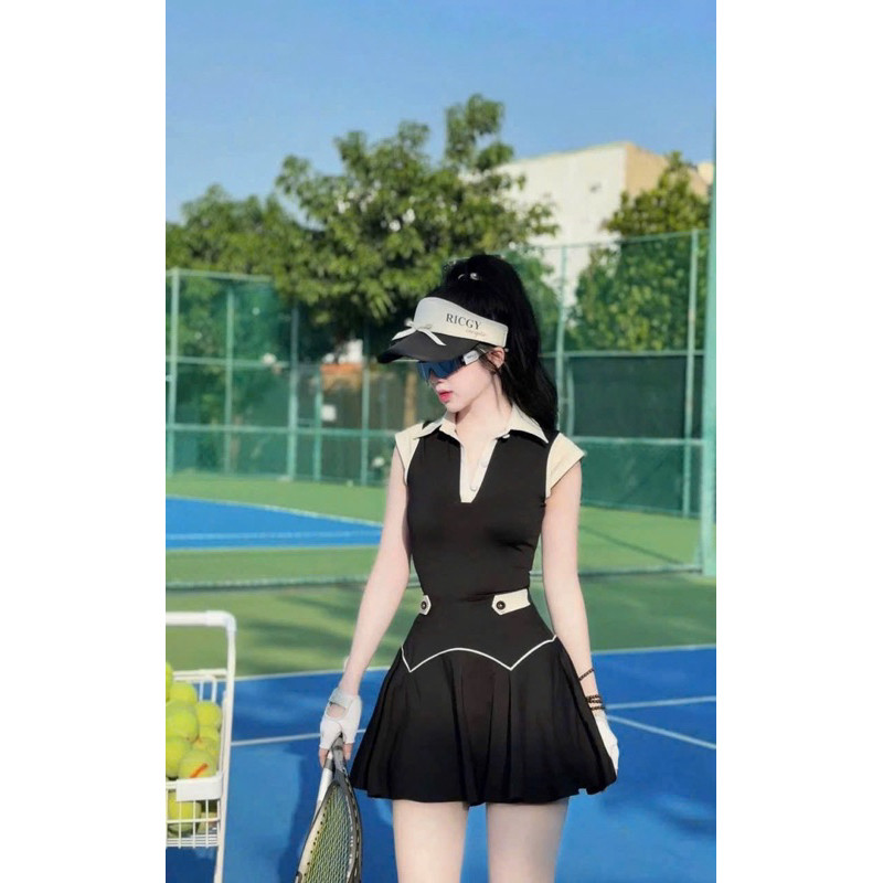 [PICKLEBALL] Bộ thể thao nữ pha màu cổ nhật,phong cách tôn dáng cực chất-chơi pickleball,golf,tennis.. Sport