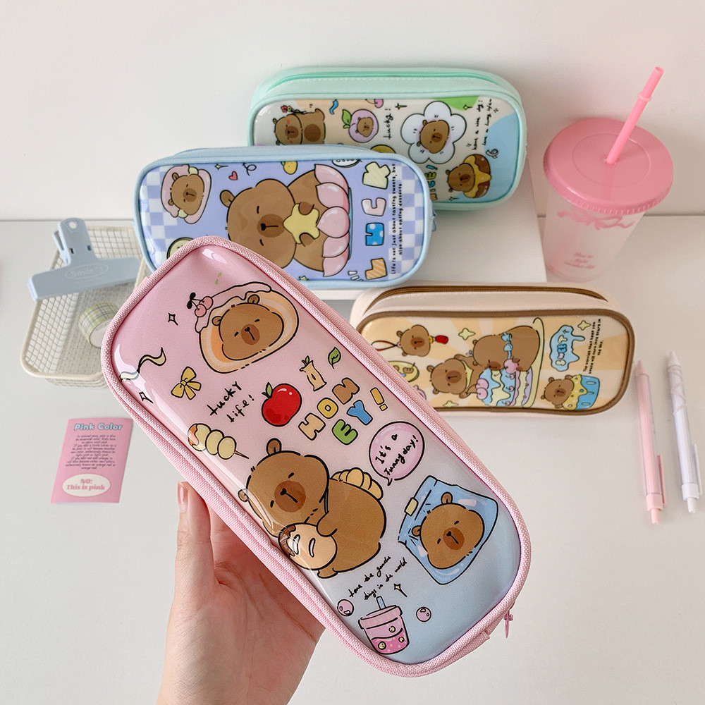 HK1 Capybara Phim Hoạt Hình Hộp Đựng Bút PVC Sinh Viên Túi Bảo Quản Dung Tích Lớn Túi Văn Phòng Phẩm KH1