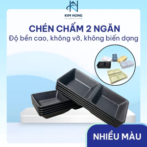 Khay Chấm Vuông 2 Ngăn Lớn – Nhựa Melamine Cao Cấp, Đựng Gia Vị, Nước Sốt Tiện Lợi