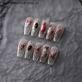 [savemoneyeveryday] Nhãn dán móng tay màu đỏ Đề can thiết kế đèn Flash Phụ kiện trang trí móng tay lập thể tự dính [vn]