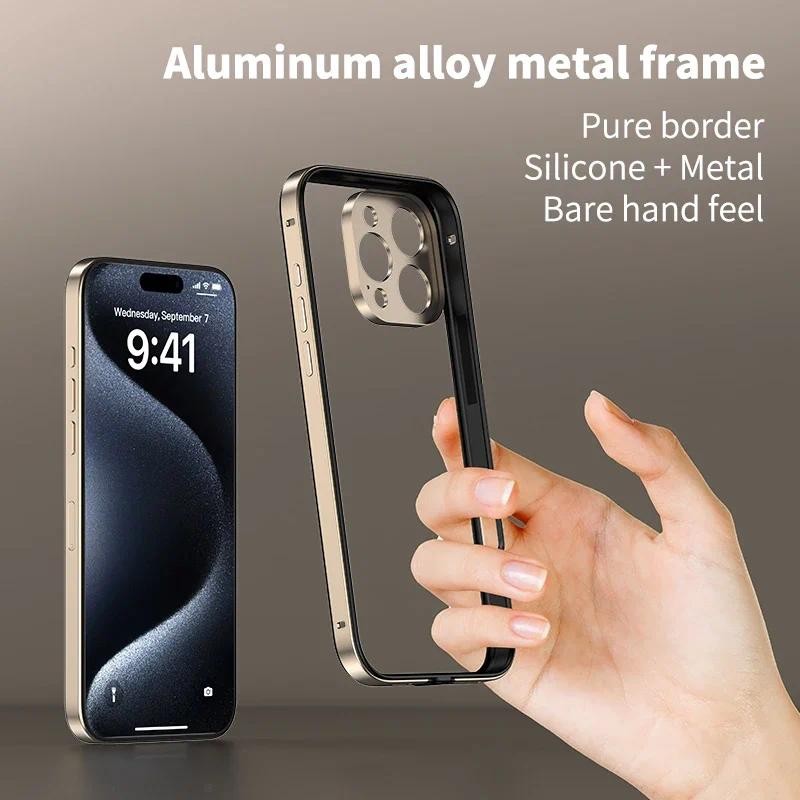 Bảo Vệ Camera + Khung Silicon Lai Nhôm Kim Loại Ốp Lưng Điện Thoại iPhone 17 16 Pro Max 15 14 13 Ốp Lưng Nhiệt Tốt Hơn