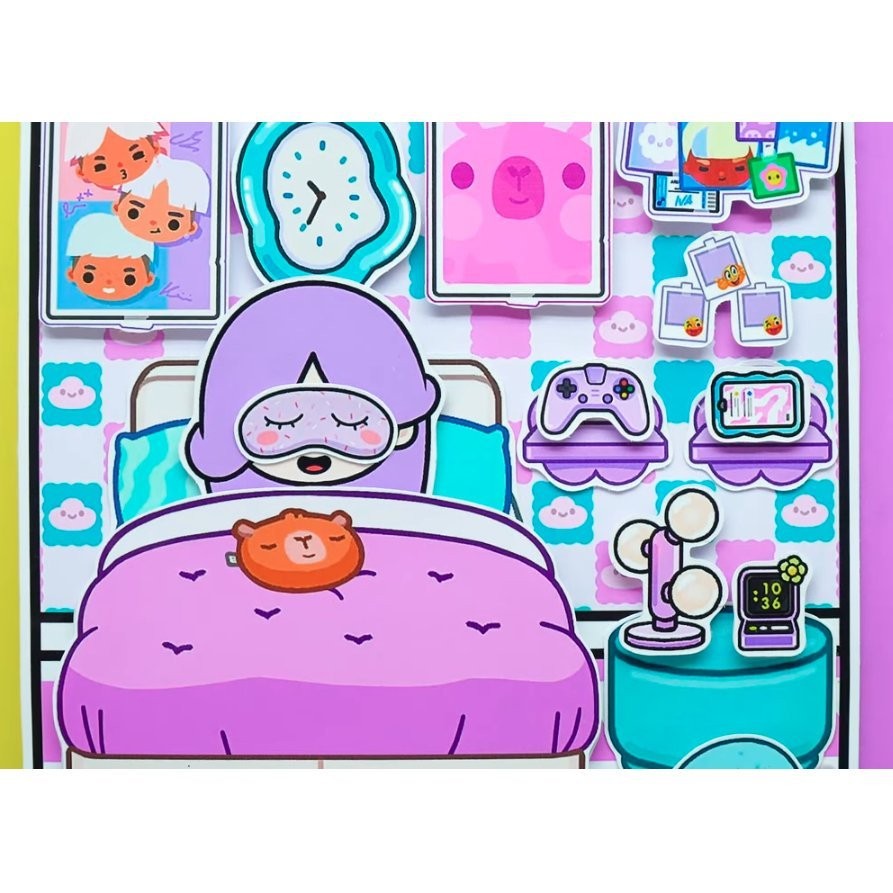 Búp bê giấy đồ chơi bóc dán thủ công  Ngôi nhà Purple and Blue toca boca