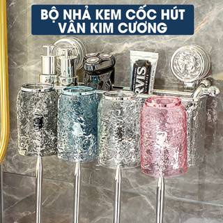 Kệ Đựng Bàn Chải Đánh Răng Vân Kim Cương Cốc Hút Tường Siêu Chắc, Giá Để Đồ Nhà Tắm Có Lỗ Thoát Nước