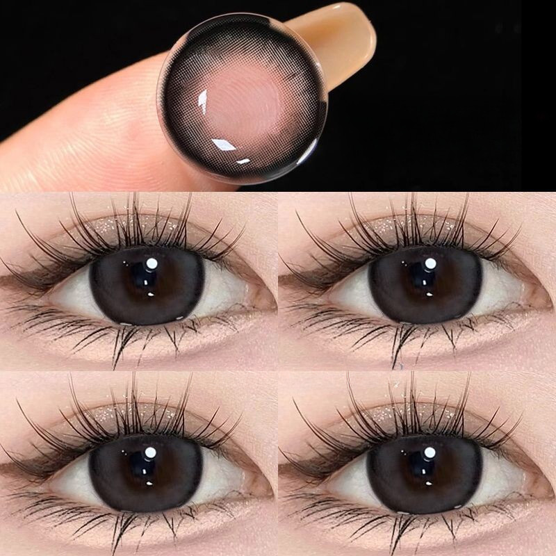 Set 2 Kính Áp Tròng Màu Đen contact lenses 0 ~-8.00 black len 14.2mm lens cận lens nâu bean black 007