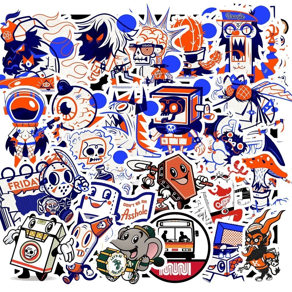 Hộp 40 Hình Dán Hình GRAFITI MÀU XANH CAM ĐỘC ĐÁO – Decal Trang Trí Xe - Điện Thoại - Laptop