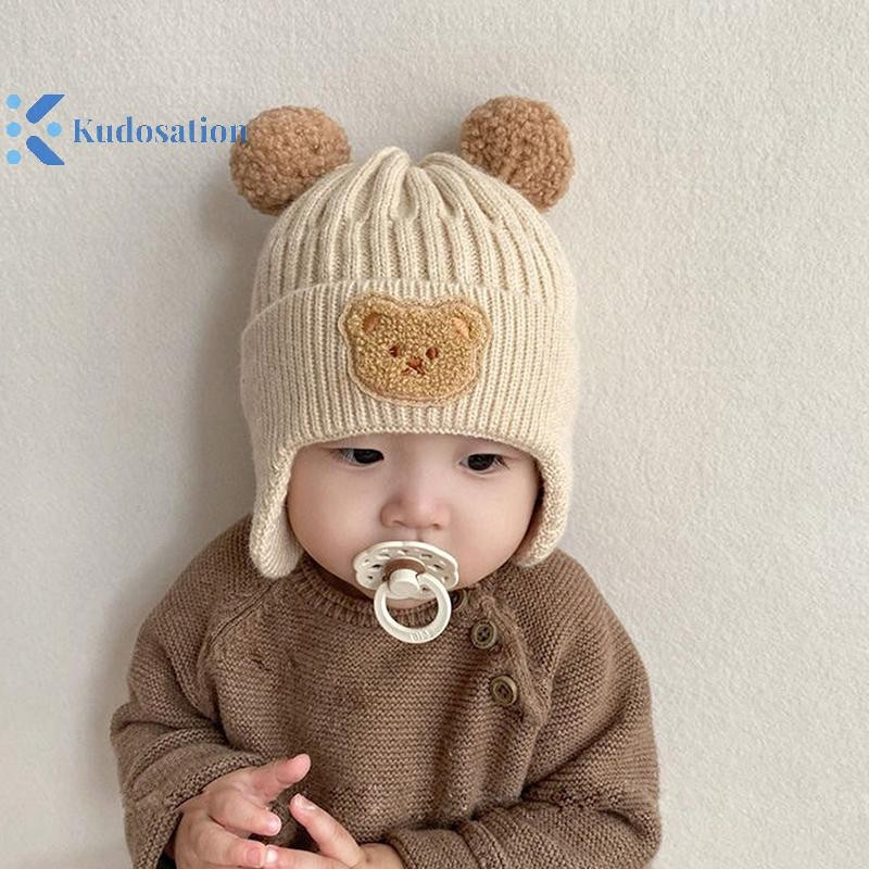 Kudosation Gấu Dễ Thương Dệt Kim Bịt Tai Mũ Cho Trẻ Em Mùa Đông Dày Ấm Áp Mũ Len Cho Trẻ Sơ Sinh Và Trẻ Tập Đi