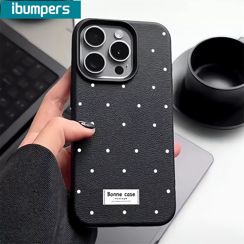 ibumpers Ốp Lưng IPhone Hàn Quốc Đơn Giản Chấm Trắng Cho IPhone 16 15 14 12 13 11 Pro Max IP 7 8 Plus X XS XR Ốp Điện Thoại Mỏng Silicon Mềm Da Họa Tiết