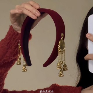 Retro Thẩm mỹ Trung Quốc Băng đô mục tiêu lục lạc hai mặt nhung đỏ