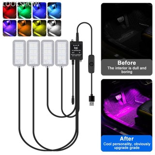 Lookshow 4 Cái / bộ 12V 5V USB LED Nội Thất Ô Tô Khí Quyển Đèn Nền Môi Trường Xung Quanh Tâm Trạng Đèn Chân Ứng Dụng Trang Trí Đèn Điều Khiển Từ Xa Phụ Kiện Tự Động Q5X6