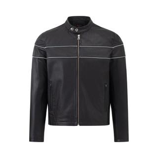 Áo da nam da dê Racer FTT Leather phối gân trắng tay khoá dáng suông AD216D40