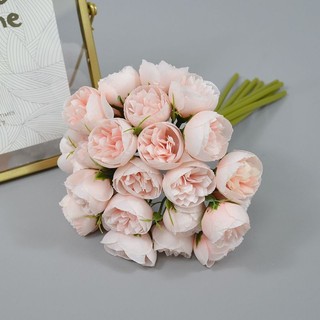 Cụm hồng trà 27 bông hoa lụa cắm hoa bàn phòng khách trưng bày bó hoa trang trí