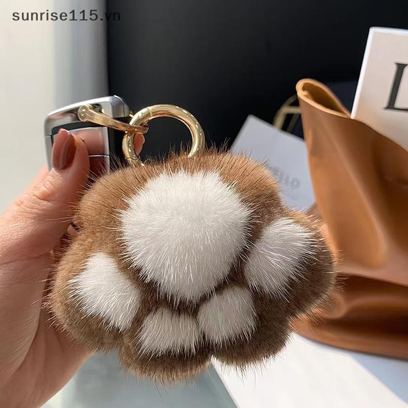 Srvn Hồng Đen Lông Tơ Paw Móc Khóa Tóc Pompon Móc Khóa Dành Cho Nữ Cô Gái Dễ Thương Paw Mặt Dây Chuyền Túi Chìa Khóa Ô Tô Trang Trí.