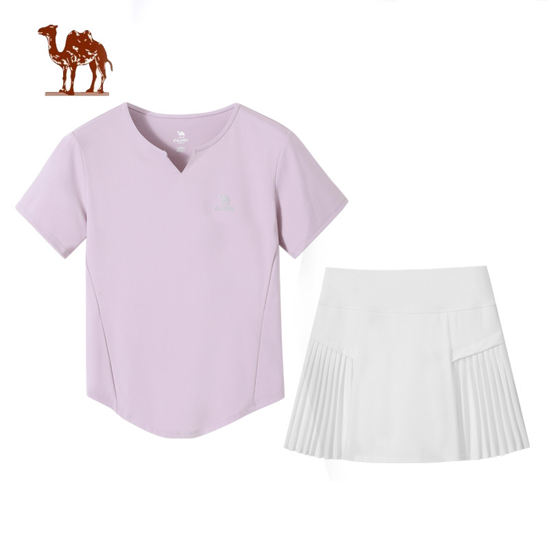 Ảnh Camel CROWN Thể thao Cổ chữ V Quần vợt ngắn tay Áo thun nữ khô nhanh thoáng khí 1