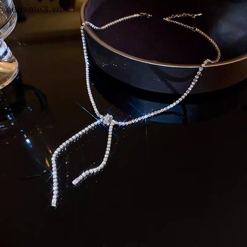 # VN # Vòng cổ Choker vuông Zircon sáng bóng sang trọng dành cho nữ Vòng cổ chuỗi xương đòn pha lê Quà tặng trang sức đám cưới.