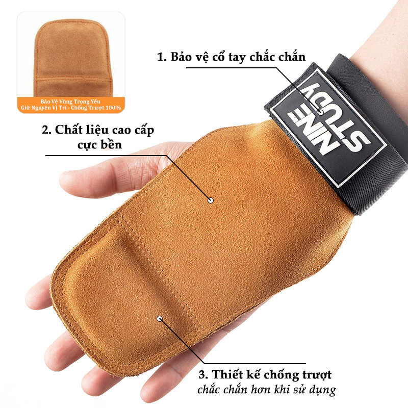 Găng Tay Tập Gym,Lifting Strap, Hỗ Trợ Các Bài Kéo, Deadlift, Lên Xà,Chất liệu da bò chuyên nghiệp