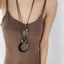 Dây chuyền áo len gỗ phong cách rừng, phụ kiện vintage, phong cách Trung Quốc, dây chuyền dài với mặt dây chuyền tròn xếp chồng nhiều lớp, phong cách dân tộc URQQ