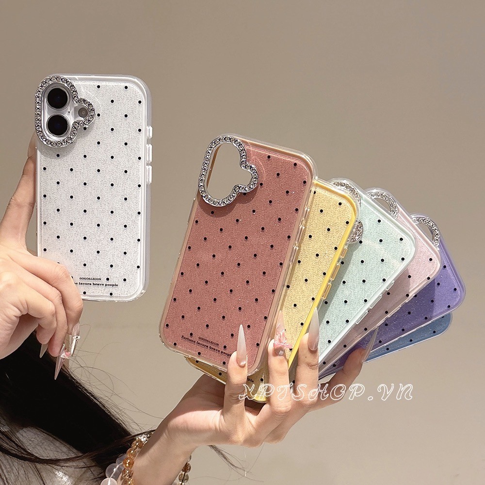 Ốp điện thoại Acrylic chấm tròn GLITTER cho iPhone 17 Pro Max 17 Air 16 Plus 15 14 13 12 11 Vỏ bảo vệ chống sốc