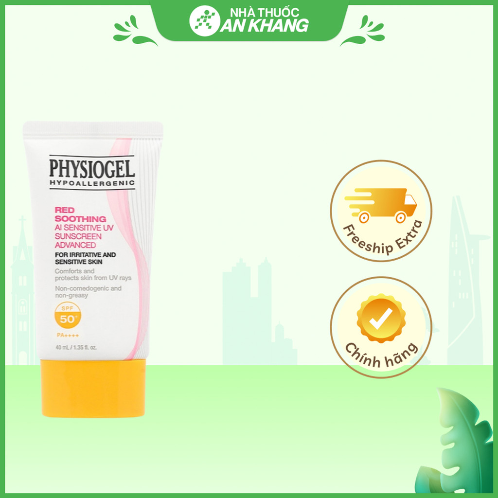 Kem chống nắng Physiogel Red Soothing AI SPF50+/PA++++ bảo vệ da nhạy cảm tuýp 40ml