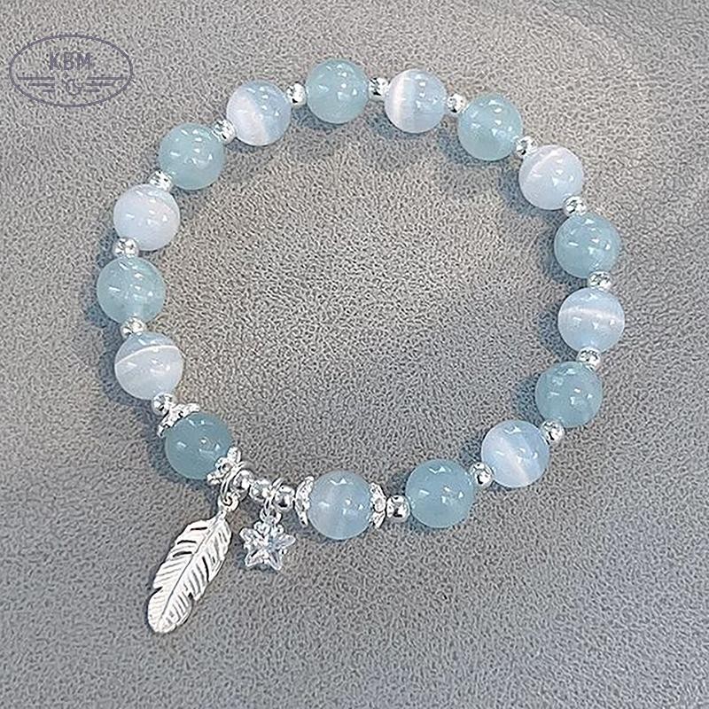 KBM Vòng tay pha lê Opal màu xanh biển Kho báu ánh trăng Vòng tay đàn hồi nhẹ cho bé gái Phụ kiện trang sức nữ FSSG
