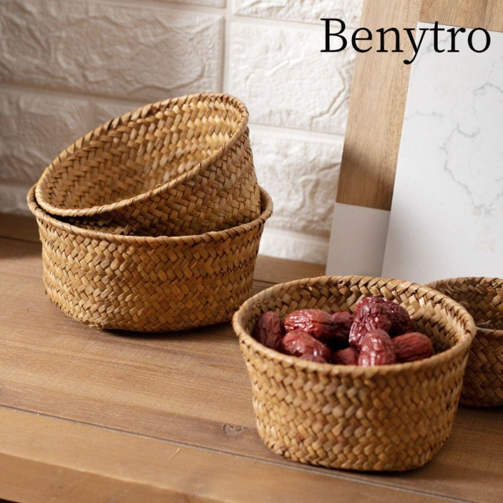 Giỏ đựng đồ mây BENYTRO, Đồ lặt vặt Sắp xếp Trang trí máy tính để bàn tại nhà Giỏ đựng đồ nhà bếp, Giỏ dệt tay bằng rau củ mây đa năng