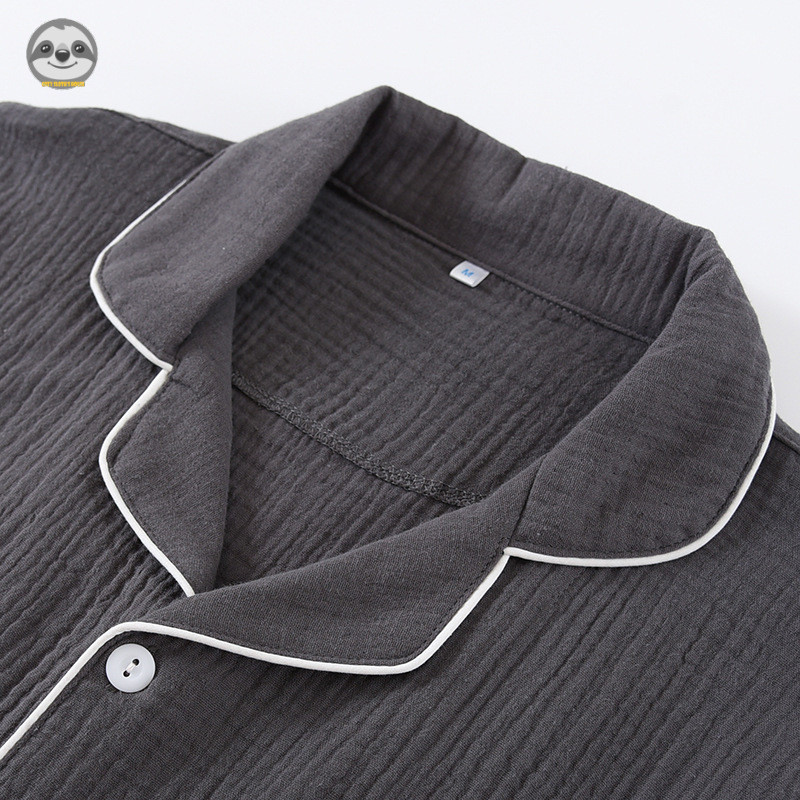 Phong cách Nhật Bản Muji Style / Bộ đồ ngủ gạc hai lớp mùa hè dành cho nam / Bộ đồ lót Cotton nguyên chất phong cách đơn giản / Có thể mặc bên ngoài Quần áo dài tay mỏng phong cách