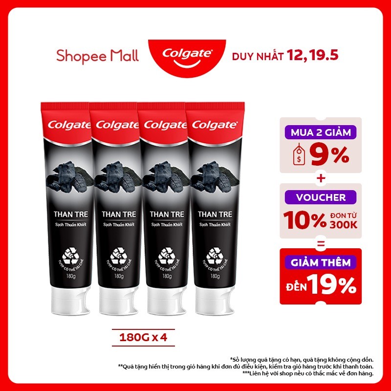 Ảnh Bộ 4 Kem đánh răng Colgate thiên nhiên Than tre Hàn Quốc khử mùi diệt khuẩn 180g 1