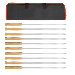 Treeling 8 Cái Thép không gỉ xiên phẳng rộng Phuộc BBQ kim loại cắm trại có tay cầm