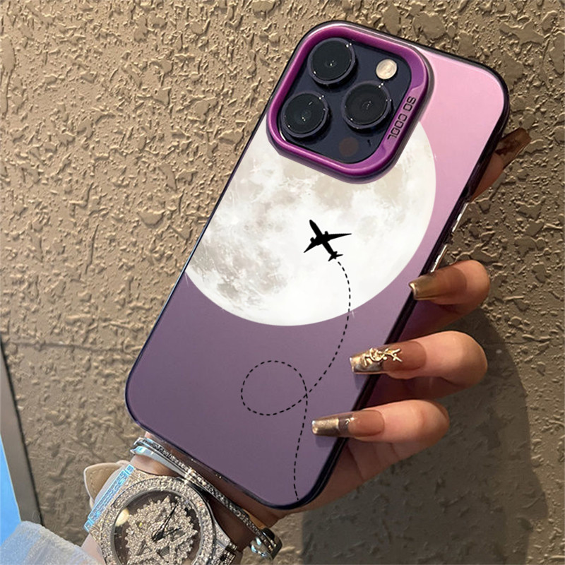 Dành Cho iPhone 16 11 12 13 14 15 Pro Max Cho iPhone 16e XR X XS Max 7 8 Plus SE2020 2022 Mặt Trăng Tình Yêu Máy Bay IMD Kim Loại Cứng Chống Sốc