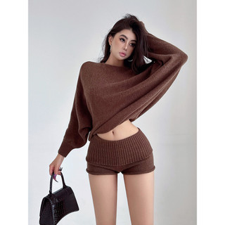 Quần short nữ cạp cao dệt kim co giãn | Kiểu dáng gập eo gấu cuộn | Thời trang hè sexy nhiều màu