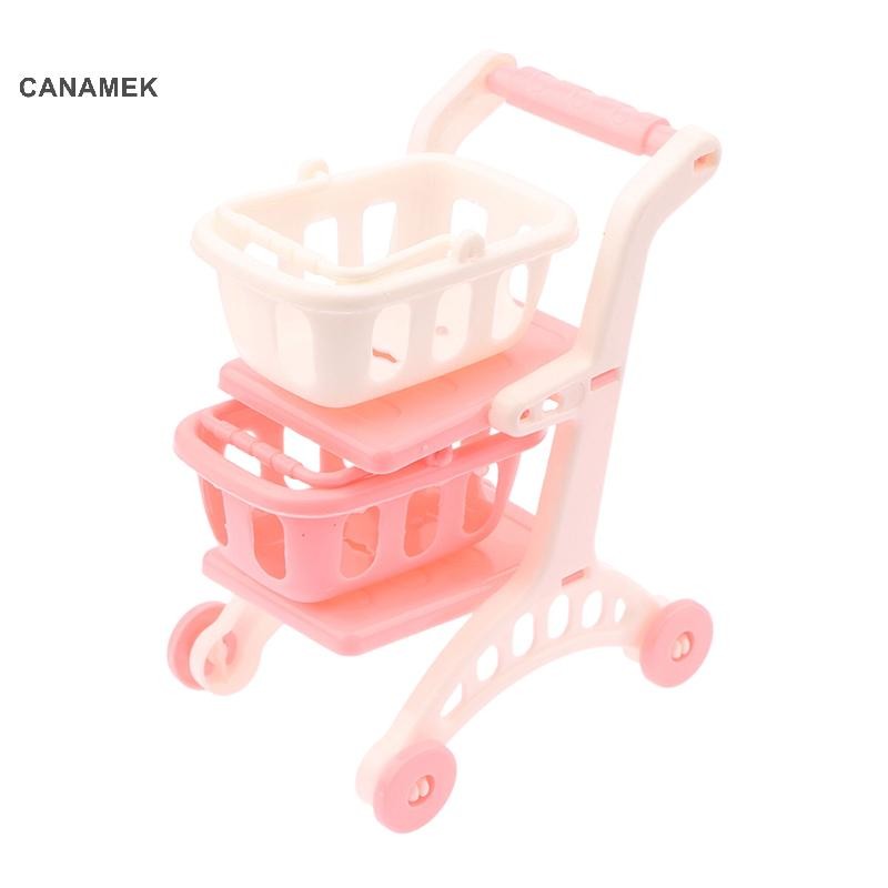 Canamek 1 / 12 Nhà Búp Bê Mô Phỏng Siêu Thị Xe Đẩy Hai Lớp Giỏ Hàng Nhà Búp Bê Mô Hình Siêu Thị Phụ Kiện Trang Trí CSF